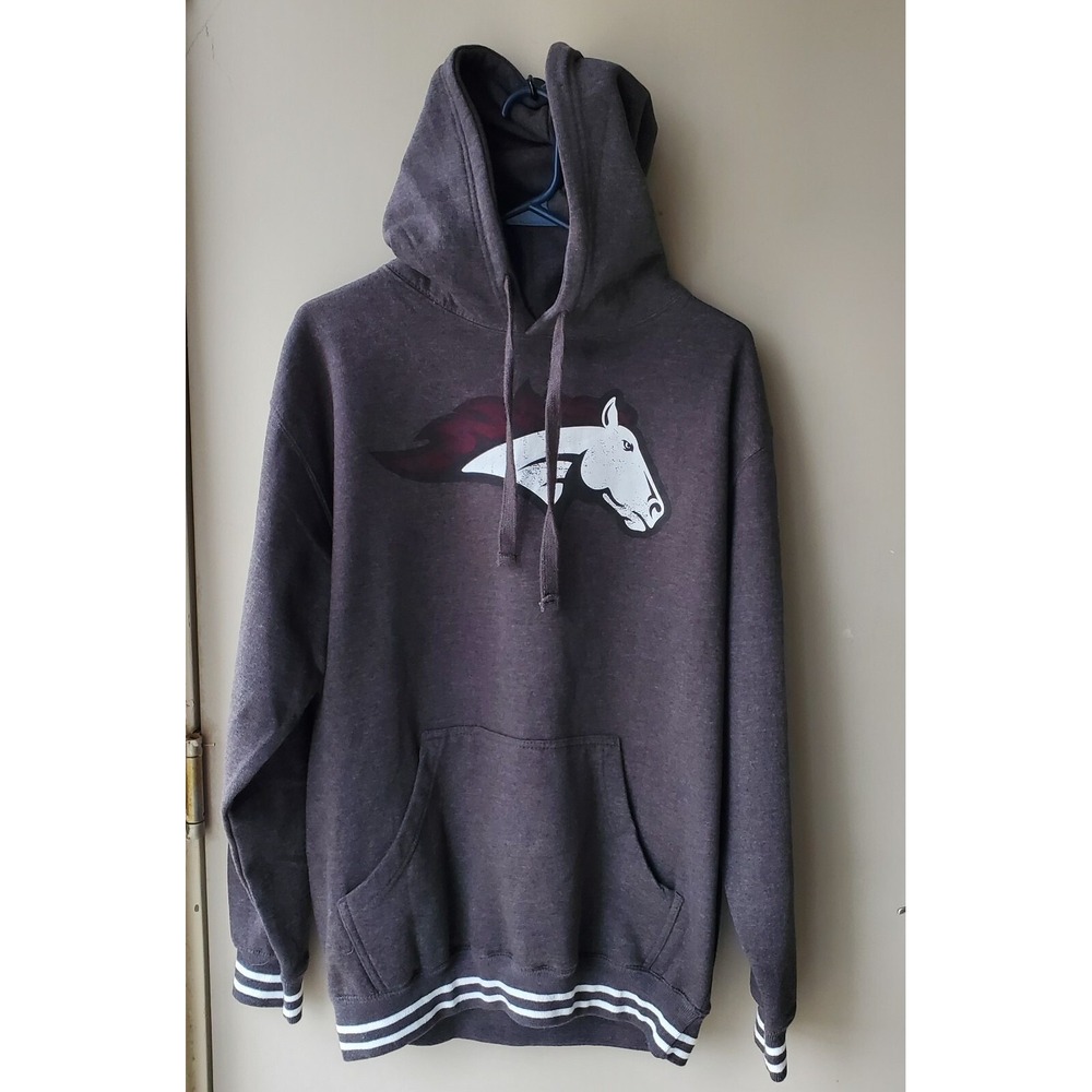 CG Pullover Hoodie Adult Large Gray White Maroon Mustang Logo Kangaroo‎ Pouch